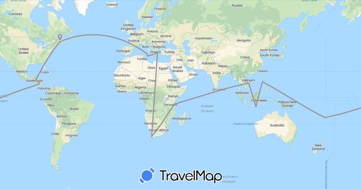 TravelMap itinerary: driving, plane in Belize, Canada, Fiji, Greece, Indonesia, Italy, Malta, Nicaragua, Philippines, Tanzania, Vietnam, South Africa (Africa, Asia, Europe, North America, Oceania)